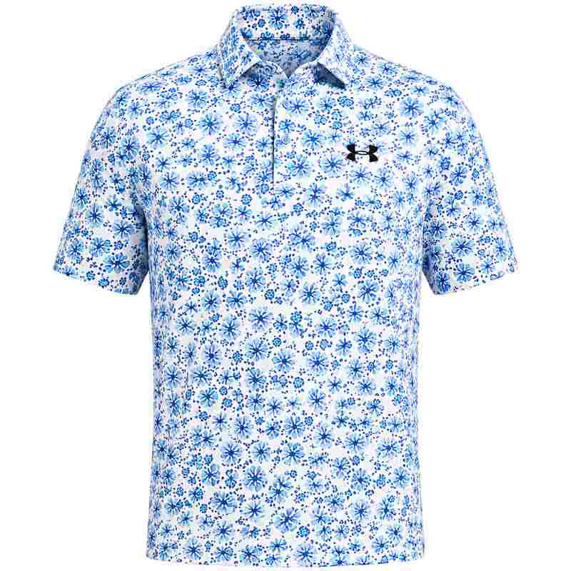 Under Armour Playoff 3.0 Printed Polo Shirt- White/Varsity Blue/Midnight Navy
