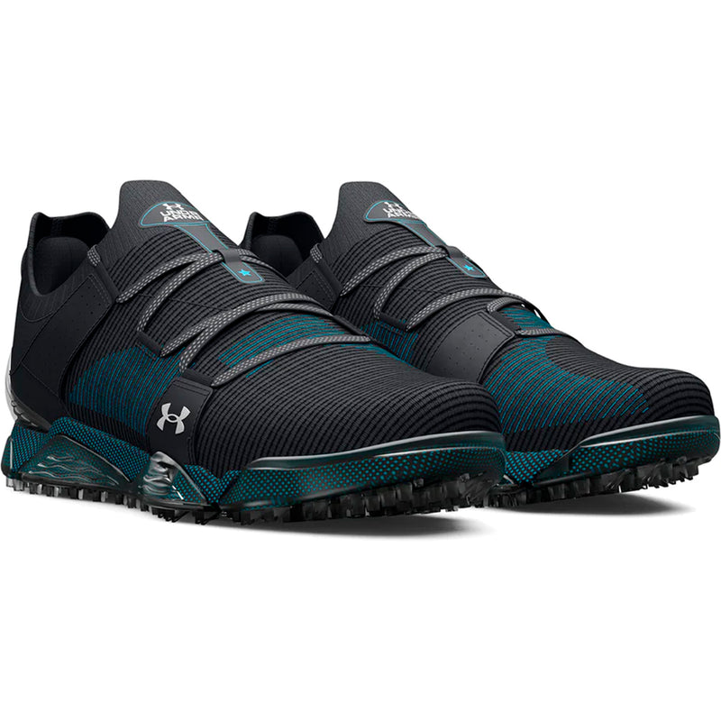 Under Armour HOVR Tour Wide Fit Waterproof Spikeless Shoes - Black/Surf Blue/Metallic Silver