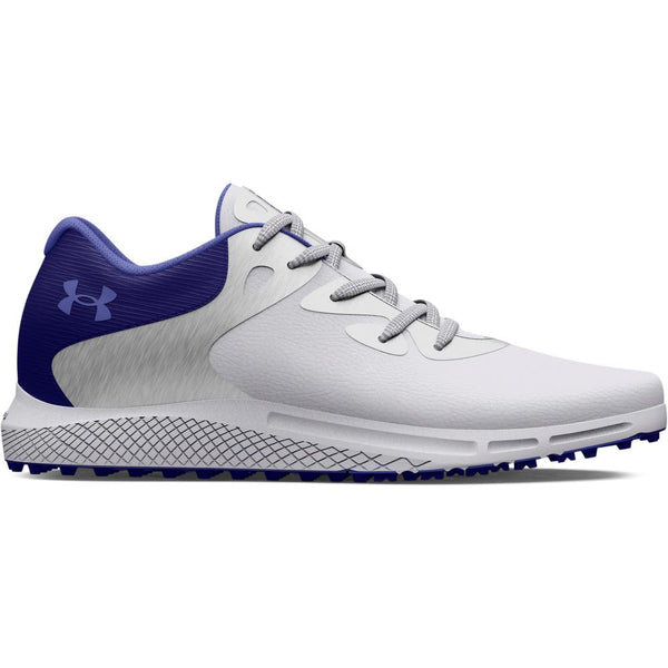 Under Armour Ladies Charged Breathe 2 Spikeless Shoes - White/Metallic Silver/Baja Blue