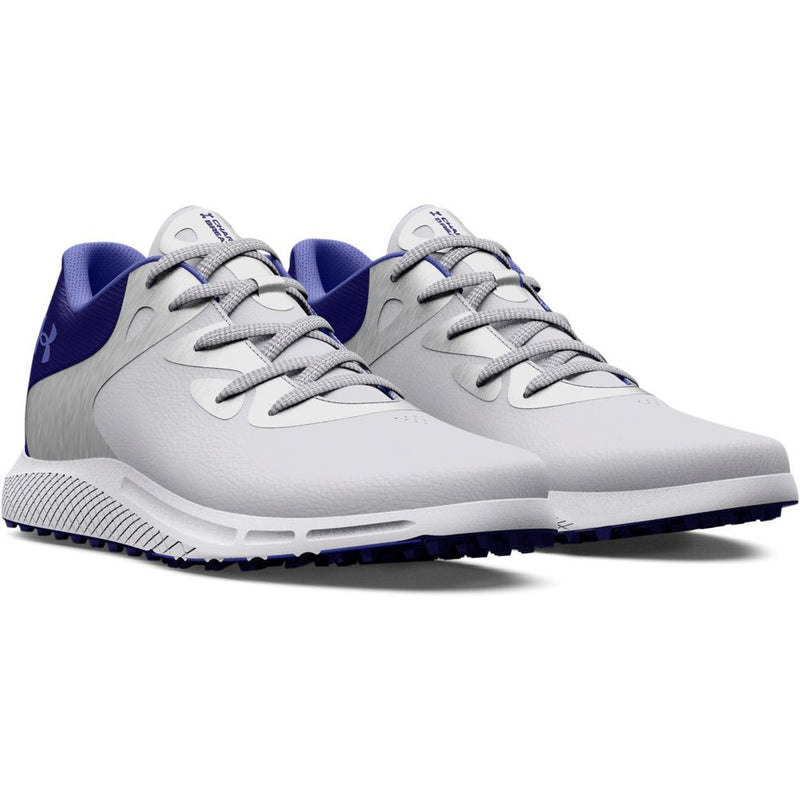 Under Armour Ladies Charged Breathe 2 Spikeless Shoes - White/Metallic Silver/Baja Blue