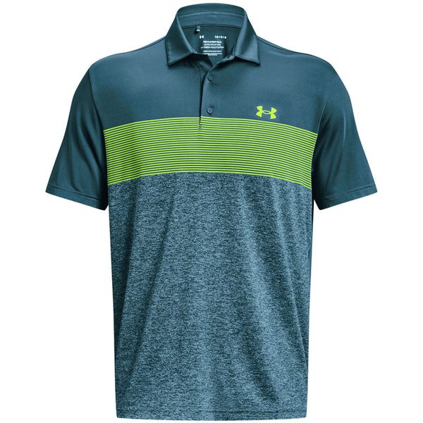 Under Armour Playoff 3.0 Low Round Stripe Polo Shirt - Static Blue/Still Water/Lime Surge