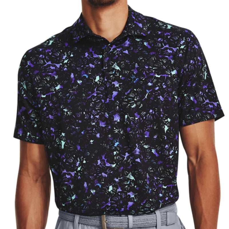 Under Armour Playoff 3.0 Printed Polo Shirt - Black/Neo Turquoise