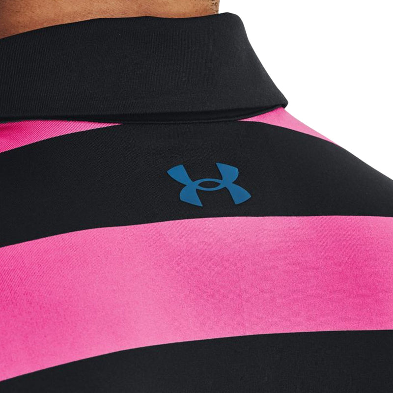 Under Armour Playoff 3.0 Rugby YD Stripe Polo Shirt - Black/Rebel Pink/Static Blue