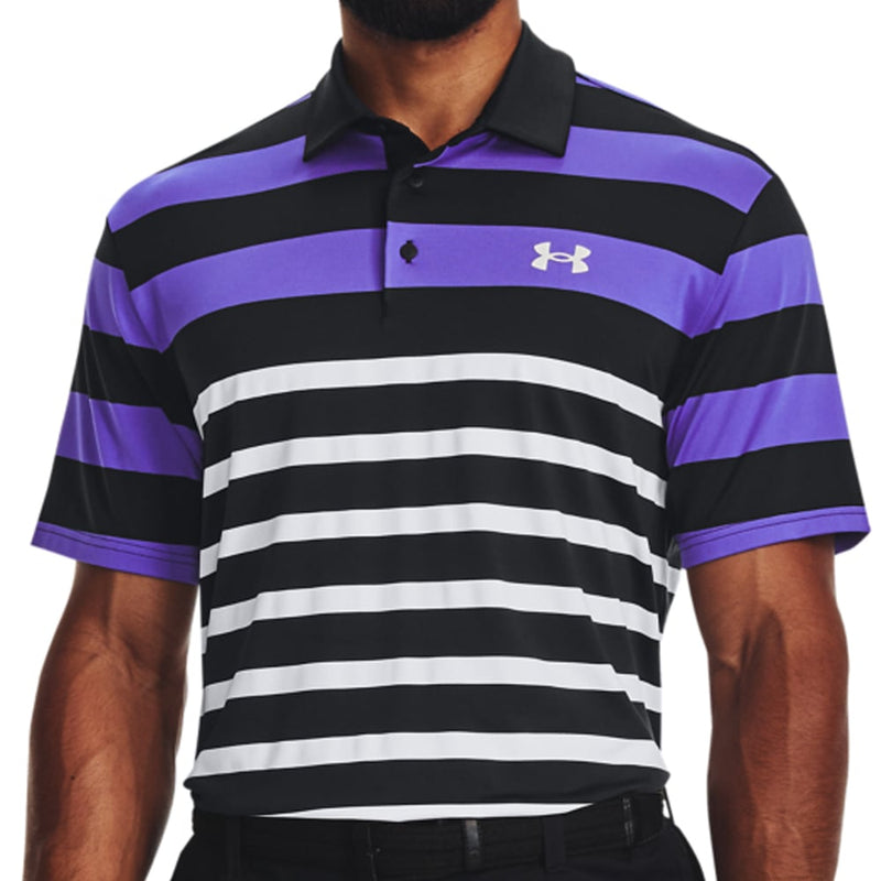 Under Armour Playoff 3.0 Stripe Polo Shirt - Black/Electric Purple