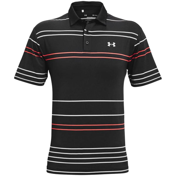 Under Armour Playoff 2.0 Pitch Stripe Polo Shirt - Black/Venom Red